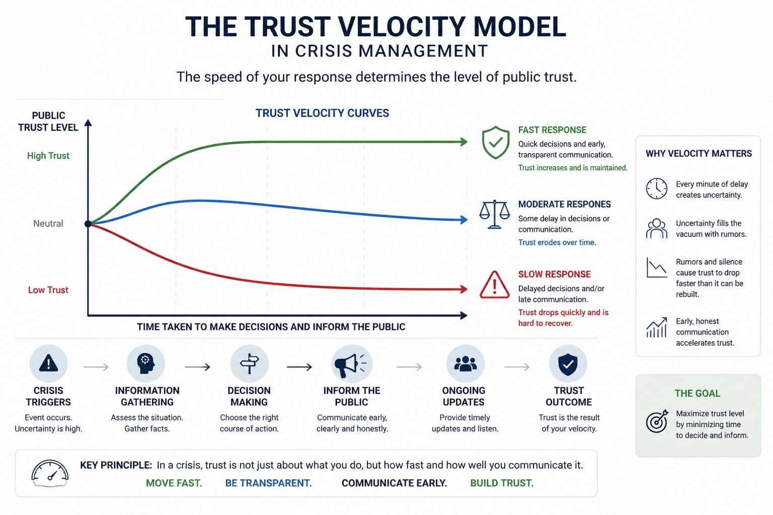 At its core, the model is structured around three conditions: •	When accuracy is high, but time is slow, trust decays. •	When speed is high, but accuracy is weak, trust collapses. •	When accuracy, speed, and coherence are held in balance, trust stabilises